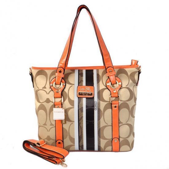 Coach Logo In Signature Medium Khaki Totes BEV | Women - Click Image to Close